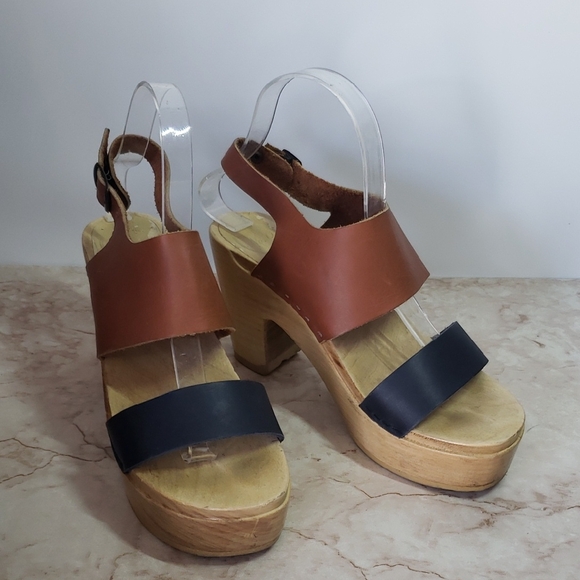 No.6 Brown and Navy Women's Platform Sandals Size 38 - Picture 1 of 7
